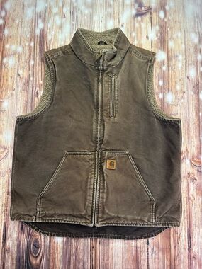 Carhartt Sherpa-Lined Mock Neck Canvas Vest V33 DKB Men's Size Large (Tall)